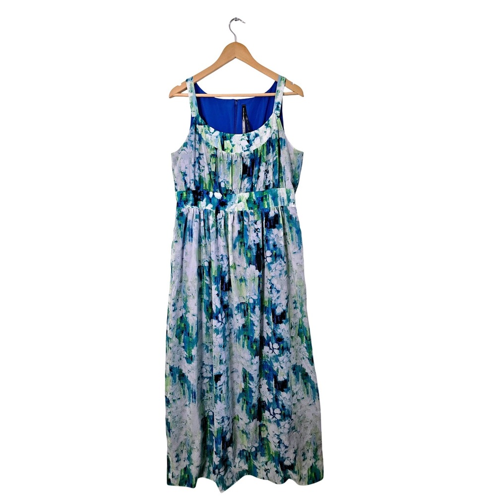 Marc New York Floral Maxi Dress Women's Size 14 Blue & Green Sleeveless Summer‎ - Picture 2 of 6